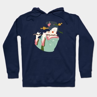 Art Deco Japanese Woman playing the flute illustration Hoodie